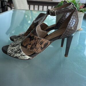 Antonio Melani Leather Faux Snake Skin Heeled Sandals Women’s Size 6 Multi Color